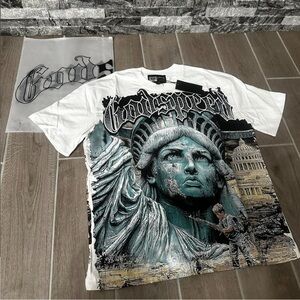 Godspeed White Graphic Tee - Statue of Liberty Design